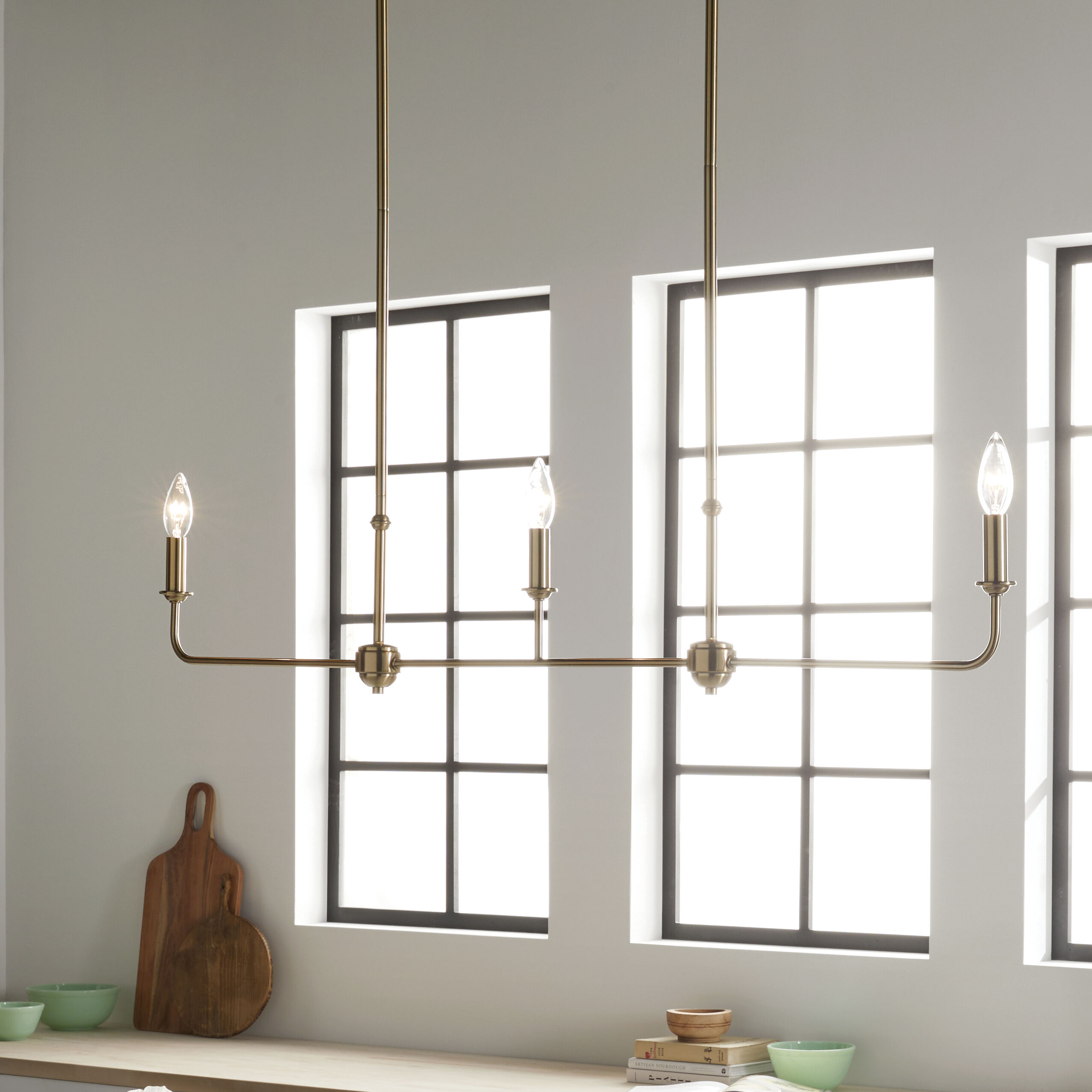 Pallas 3 Light 4.5 inch Brushed Natural Brass Chandelier Linear Ceiling Light